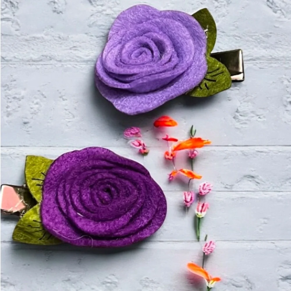 Kids Rose Flower Purple Hair Clips